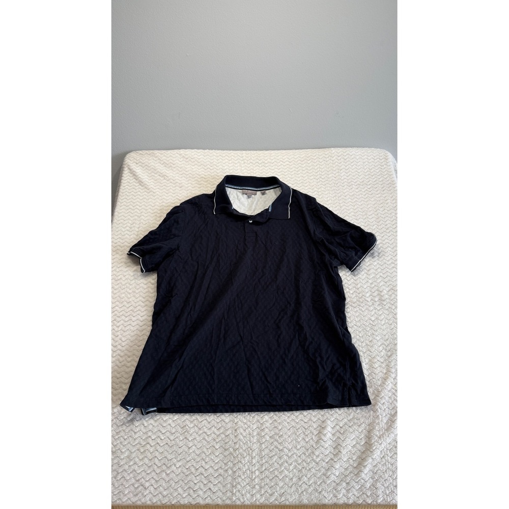 Ted Baker Mens Navy Blue Textured Geometric Short Sleeve Tipped Polo Shirt L